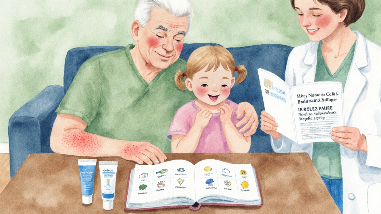 Family using proper skin care, tracking triggers, and seeing dermatologist.
