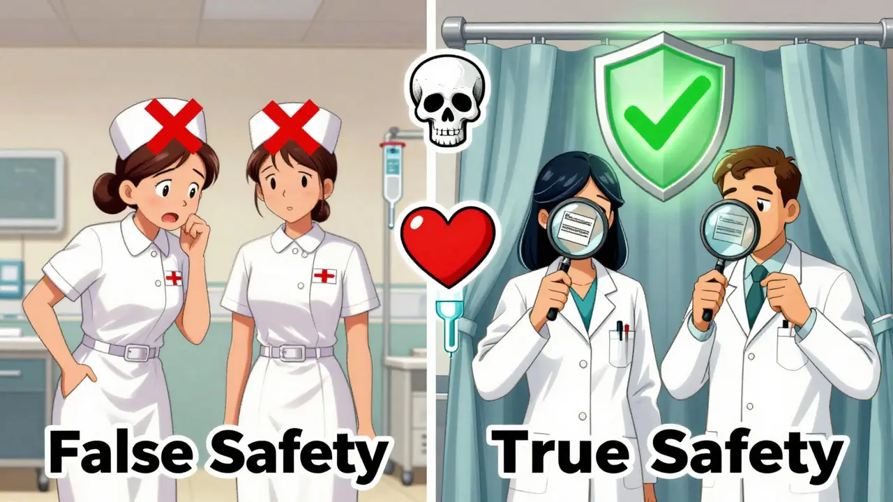 Split-panel comparison: rushed double-check with red X vs. proper independent verification with green checkmark.