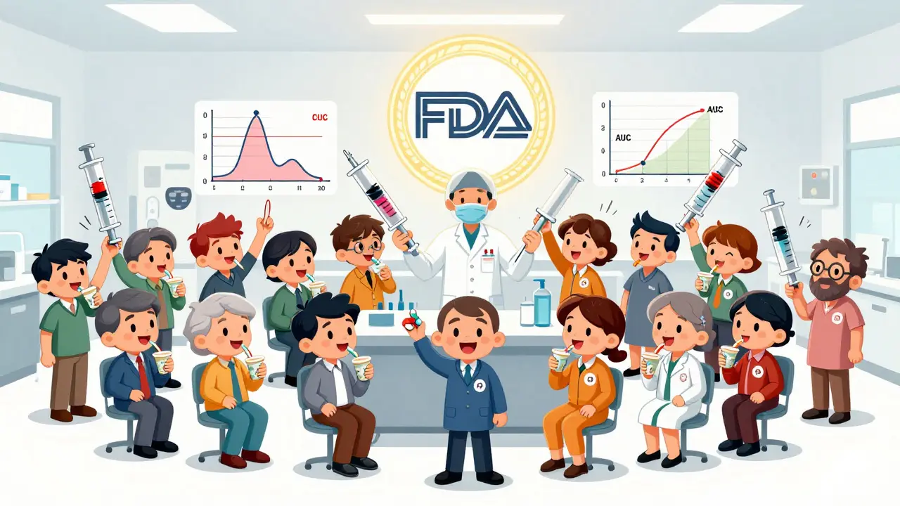 24 volunteers in a lab having blood drawn while graphs rise from their arms showing drug absorption.