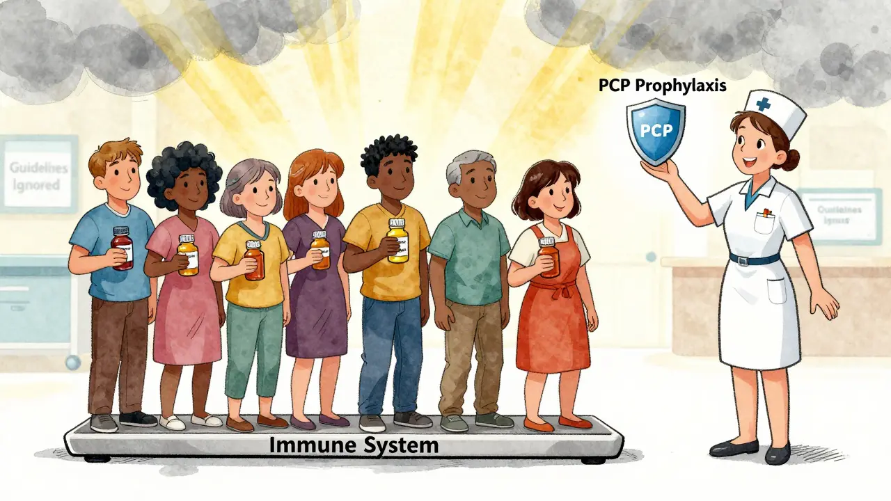 Patients on immunosuppressants balanced by a tiny shield of prophylaxis, restoring immune equilibrium.