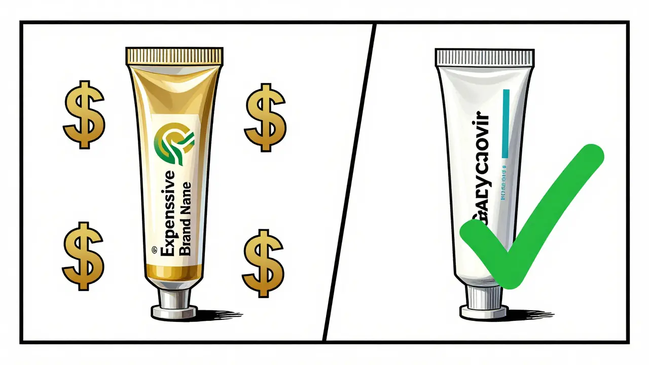 Comparison between expensive brand name and affordable generic medication tubes.